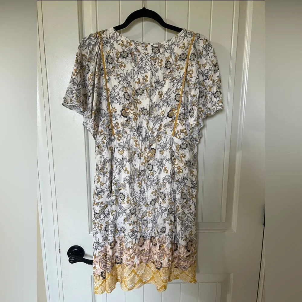 Paper Crâne Anthropologie MiniFloral Dress with Yellow Accents Paisley print